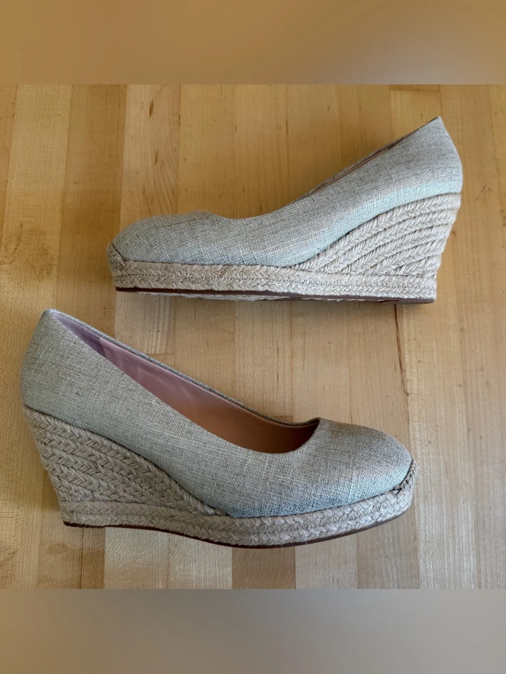 NEW* J. Crew Seville Espadrilles Wedges Shoes Beige Linen Gold Metallic 8.5